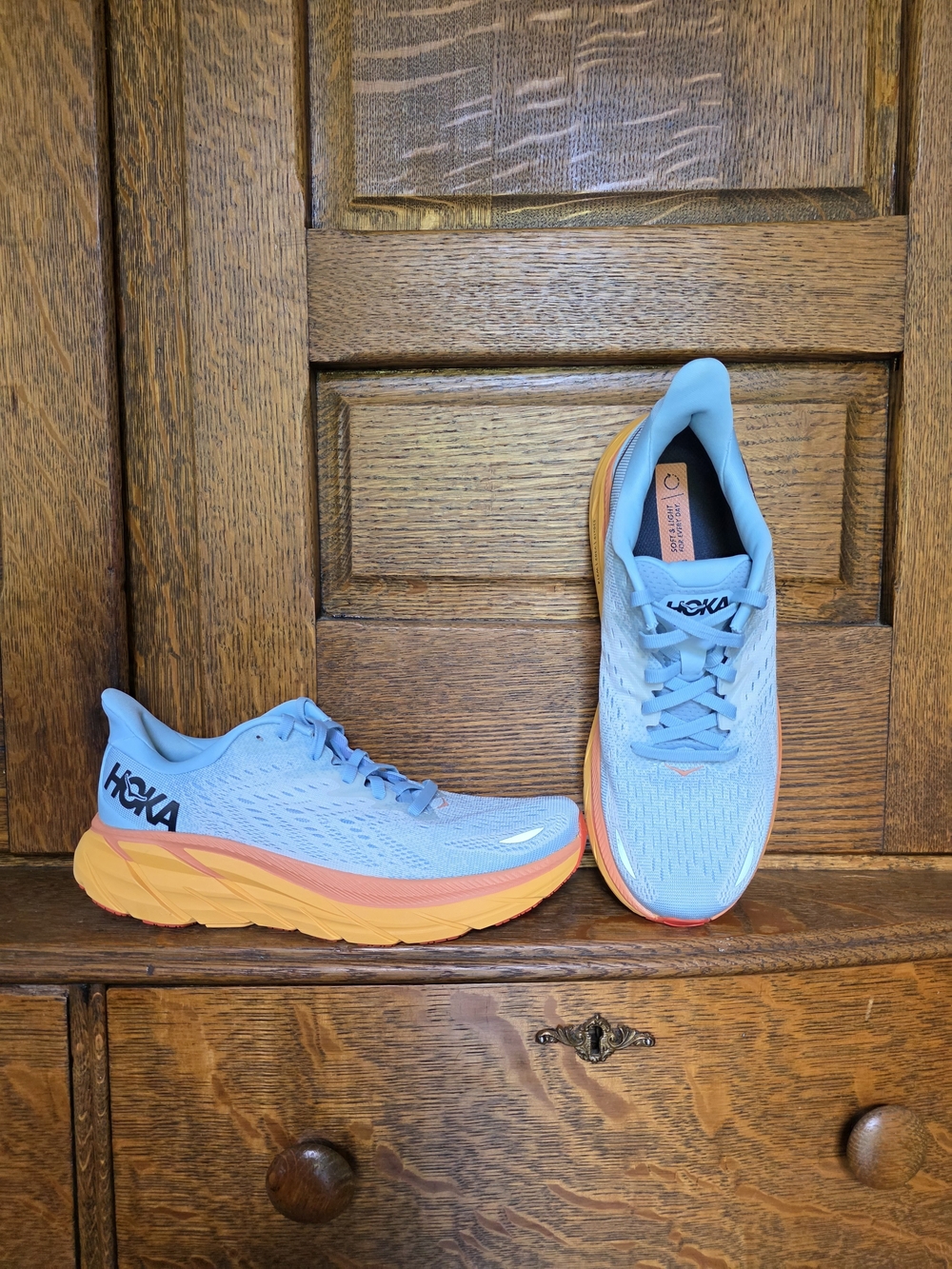 Hoka Women's Clifton 8 Size 8B Running Shoes in "Summer Song/Ice Flow"